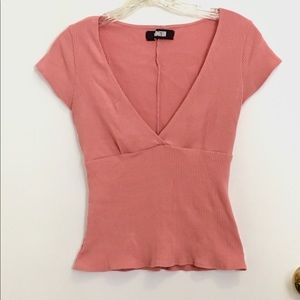 Reformation Rose Pink Crossover Neckline Top
